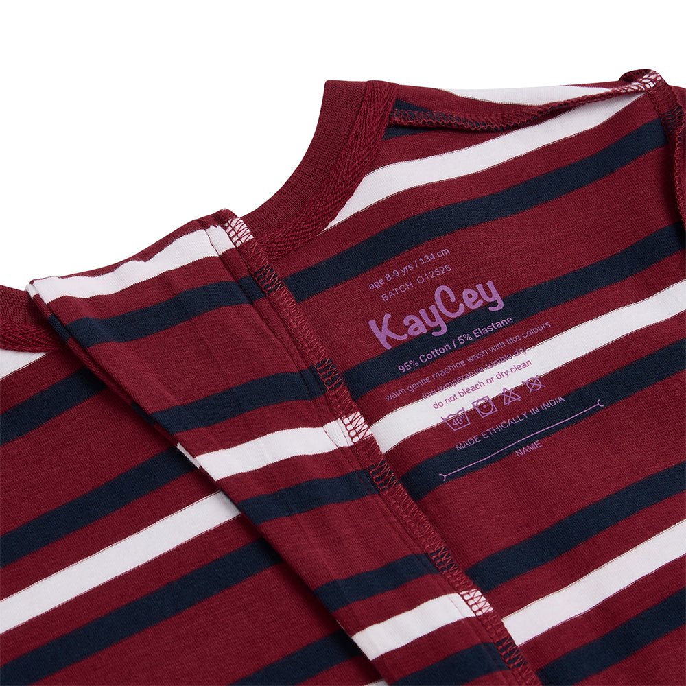 KayCey® Signature Stripes Short Sleeve Knee Length Zip Back Jumpsuit - Bodyvests and Sleepwear