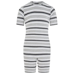 KayCey® Signature Stripes Short Sleeve Knee Length Zip Back Jumpsuit - Bodyvests and Sleepwear