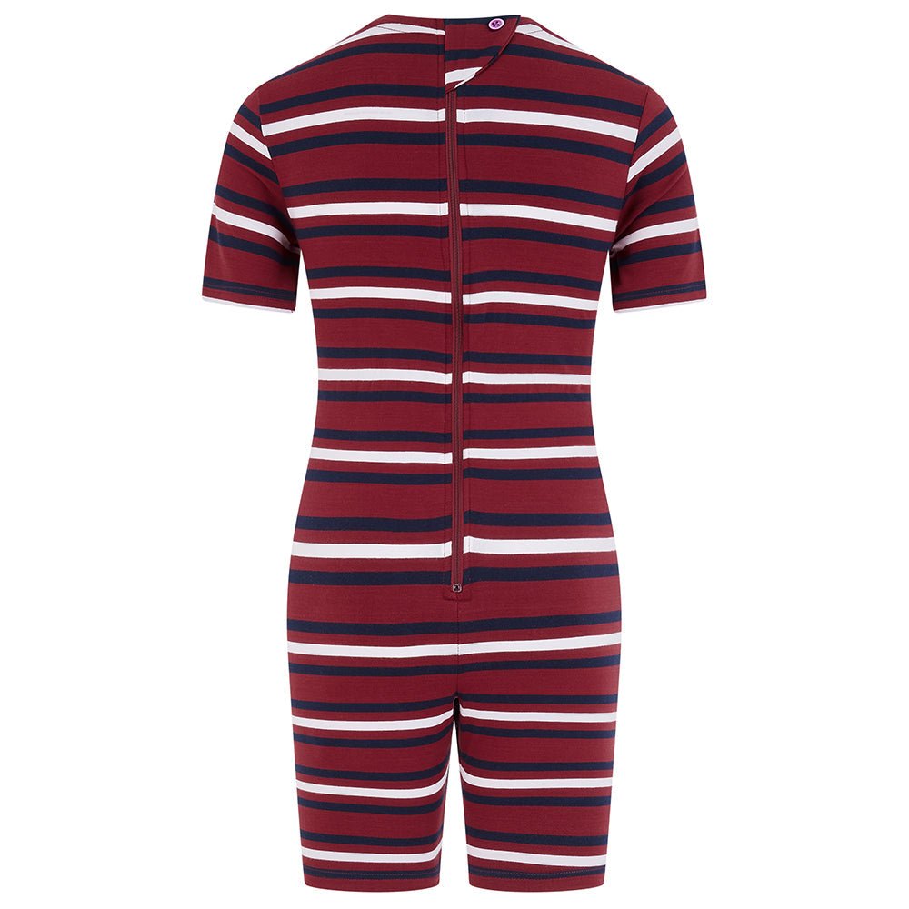 KayCey® Signature Stripes Short Sleeve Knee Length Zip Back Jumpsuit - Bodyvests and Sleepwear