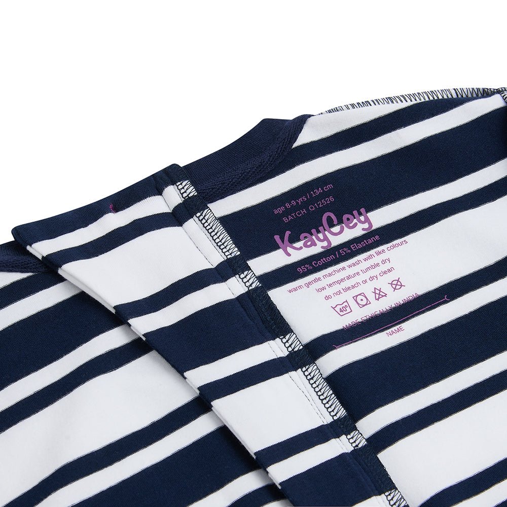 KayCey® Signature Stripes Short Sleeve Knee Length Zip Back Jumpsuit - Bodyvests and Sleepwear