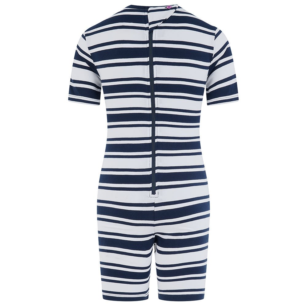 KayCey® Signature Stripes Short Sleeve Knee Length Zip Back Jumpsuit - Bodyvests and Sleepwear
