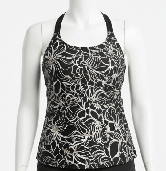 Kes - Vir Ladies Black Floral Tankini Set – Incontinence Briefs or Shorts - Swimwear and Accessories