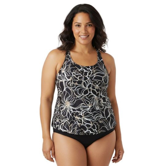 Kes - Vir Ladies Black Floral Tankini Set – Incontinence Briefs or Shorts - Swimwear and Accessories