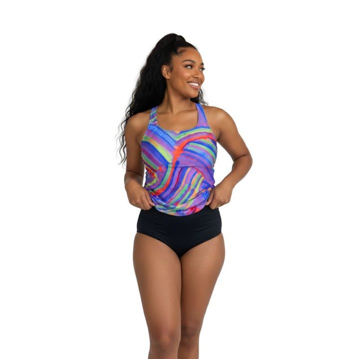 Kes - Vir Ladies Blue Wave Tankini Set – Incontinence Briefs or Shorts - Swimwear and Accessories