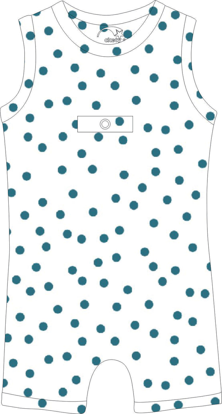 romper with peg feed access in white with dots
