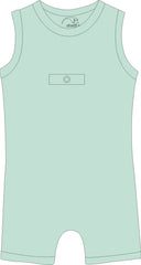 Light green tank romper with pegg access pocket on a white background