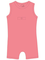 Pink sleeveless romper on a white background