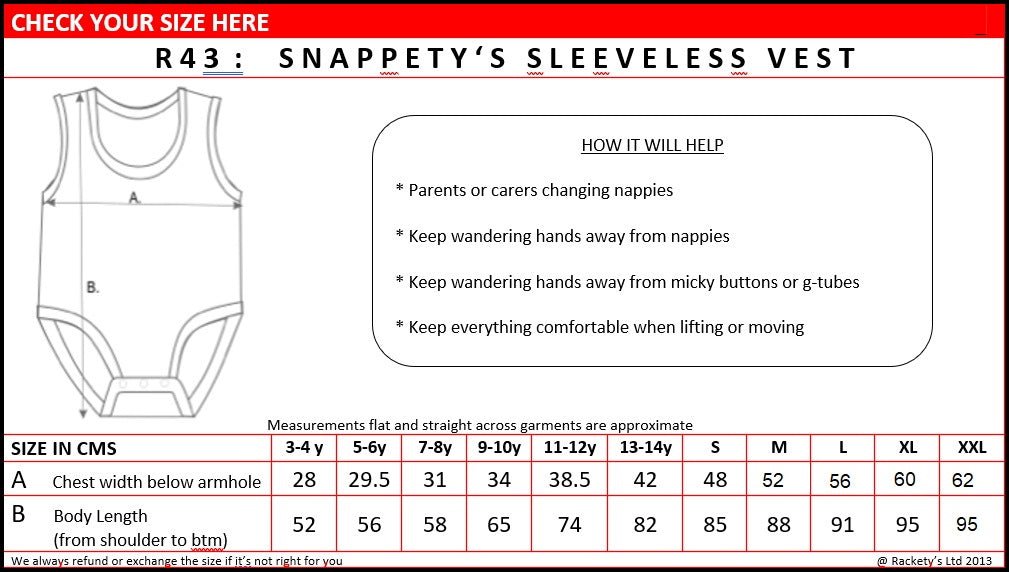 R43 Adults Snappety Body Vest - Bodyvests and Sleepwear