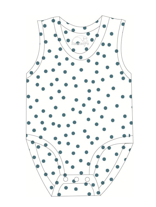 Polka dot tank top with a visible brand logo on a white background
