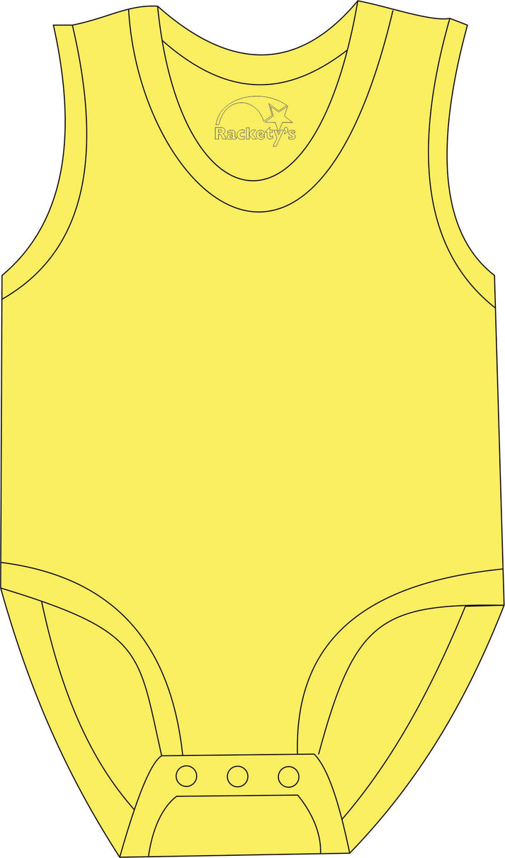 Yellow tank bodysuit with a brand logo on a white background