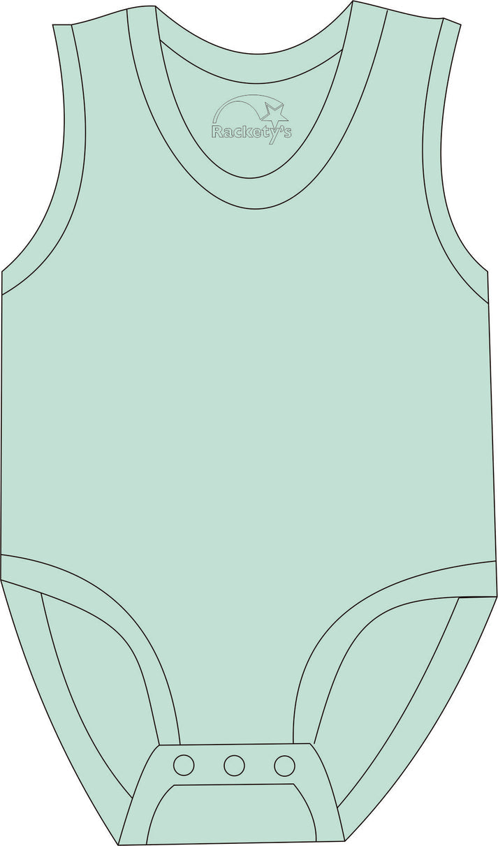 Light blue tank bodysuit with brand logo on a white background
