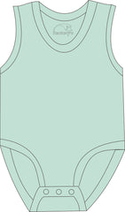 Light blue tank bodysuit with brand logo on a white background