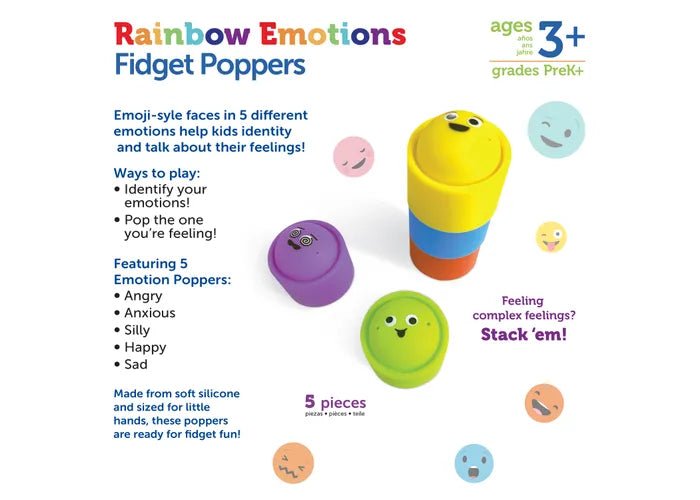 Rainbow Emotions Fidget Poppers - Set of 5 - Sensory Toys
