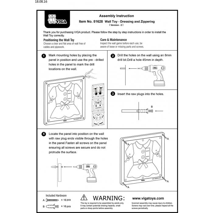 Set of 4 Dressing and Zipping Wall Mount Boards - Sensory Toys