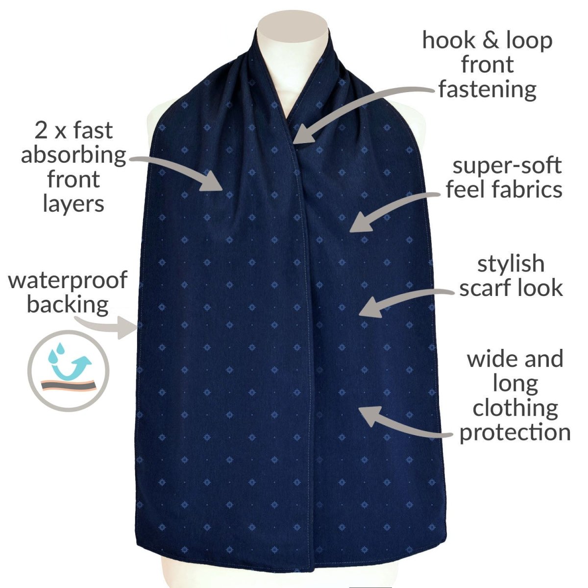 Straight Scarf Clothing Protector - Navy pattern - Adult Bibs