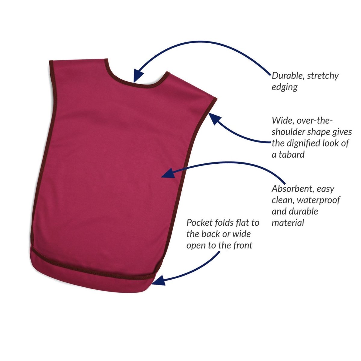 Tabard style adult bib - Small Burgundy - Health Care