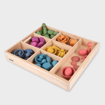 tickit® Rainbow Wooden Super Set with 7 - Way Sorting Tray (84 Pieces) - Learning Resource