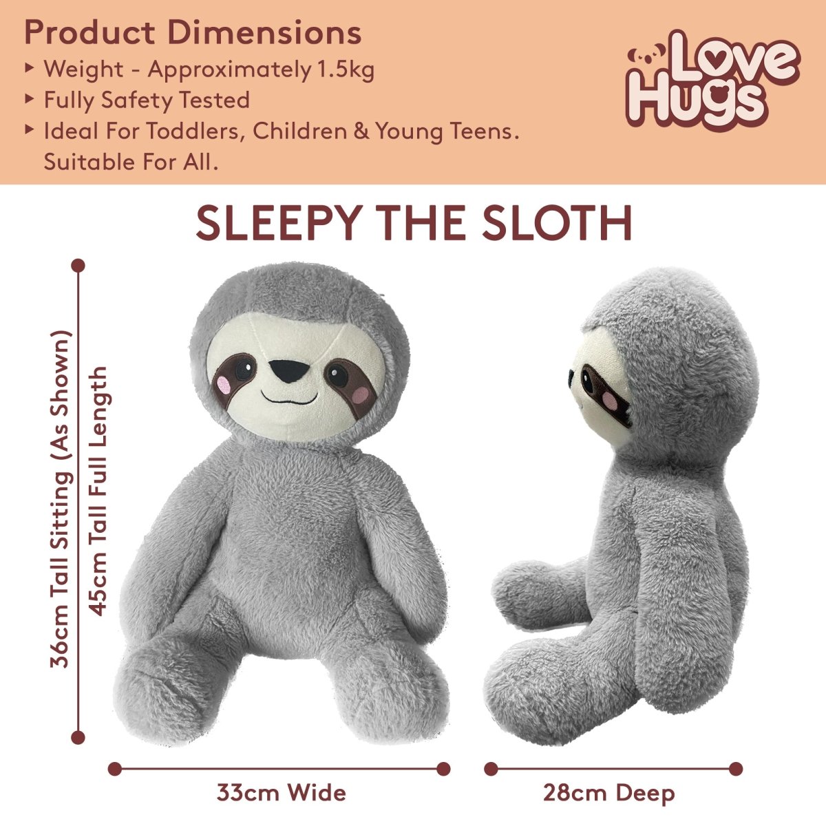Weighted Sloth Soft Toy – 1.5kg Calming Comfort Toy - Weighted