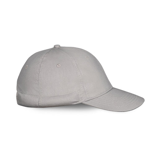 A light gray baseball cap shown from a side profile view against a plain white background.