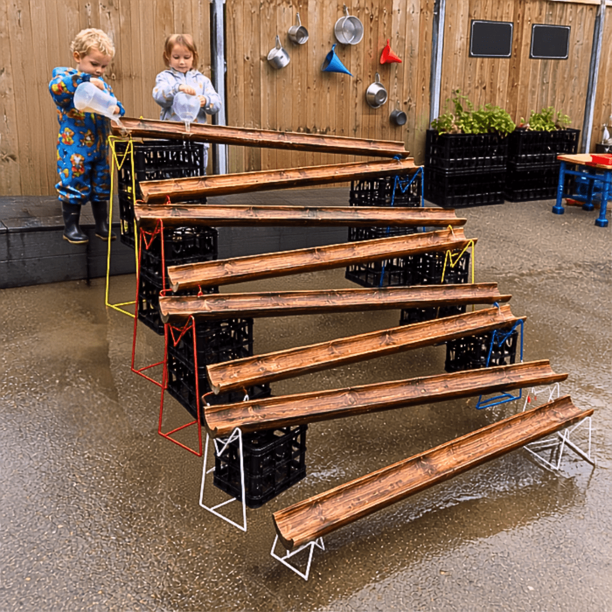 Wooden Water Channelling Set – 8 x 105cm Channels - Outdoor Toys