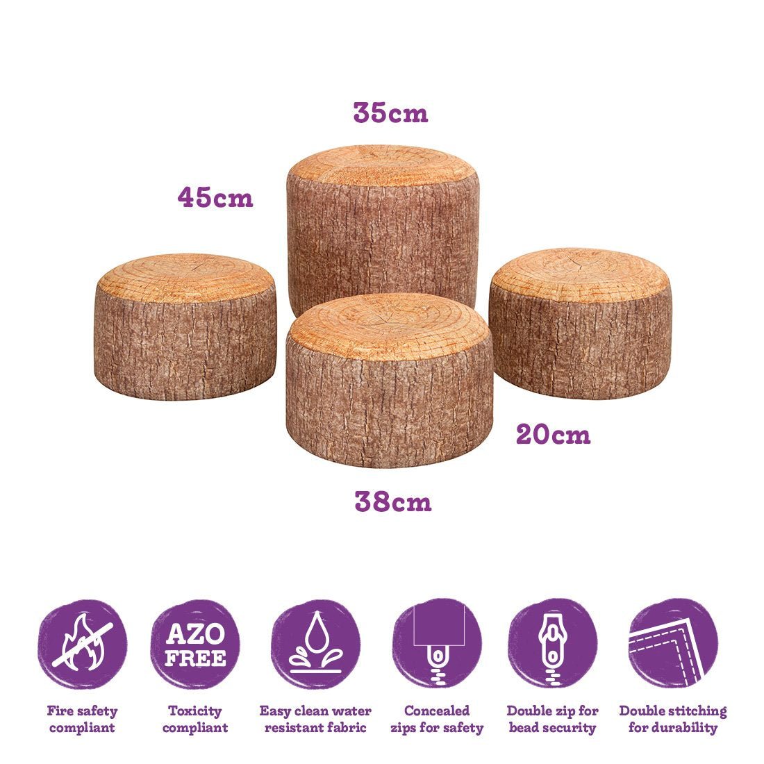 Woodland Retreat Log Bean Bag Seats - 4 Pack - Sensory Equipment