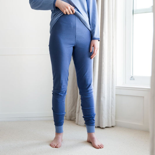 Adult PJ Bottom in Swedish Blue Trim -100% Organic Cotton - Bodyvests and Sleepwear