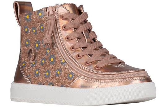 Billy Footwear (Kids) - High Top Rose Gold Daisy Faux Leather Shoes - Footwear