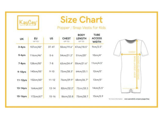 Kaycey Popper Vest -Short Sleeve With Tube Access (Kids) - Bodyvests and Sleepwear