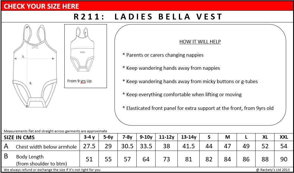 R211 Bella Popper Vest (Adults) - Bodyvests and Sleepwear