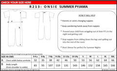 R213 Summer Onesie Pyjama mesauring guide